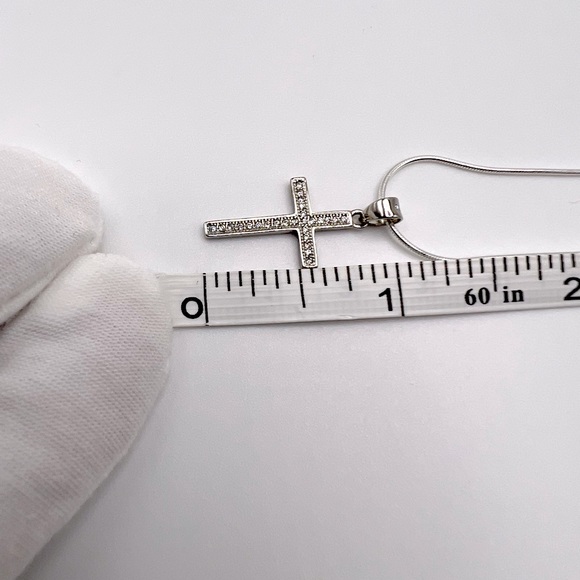 .925 Sterling Silver Pave Cz Cross Necklace - Picture 14 of 14